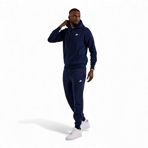 Nike Club Fleece 2 Piece Men's Sweatsuit Tracksuit Navy Blue Gift Set Outfit NWT - Picture 2 of 14